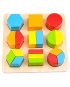 Puzzle formes géométriques en bois multicolore - 18 mois et +